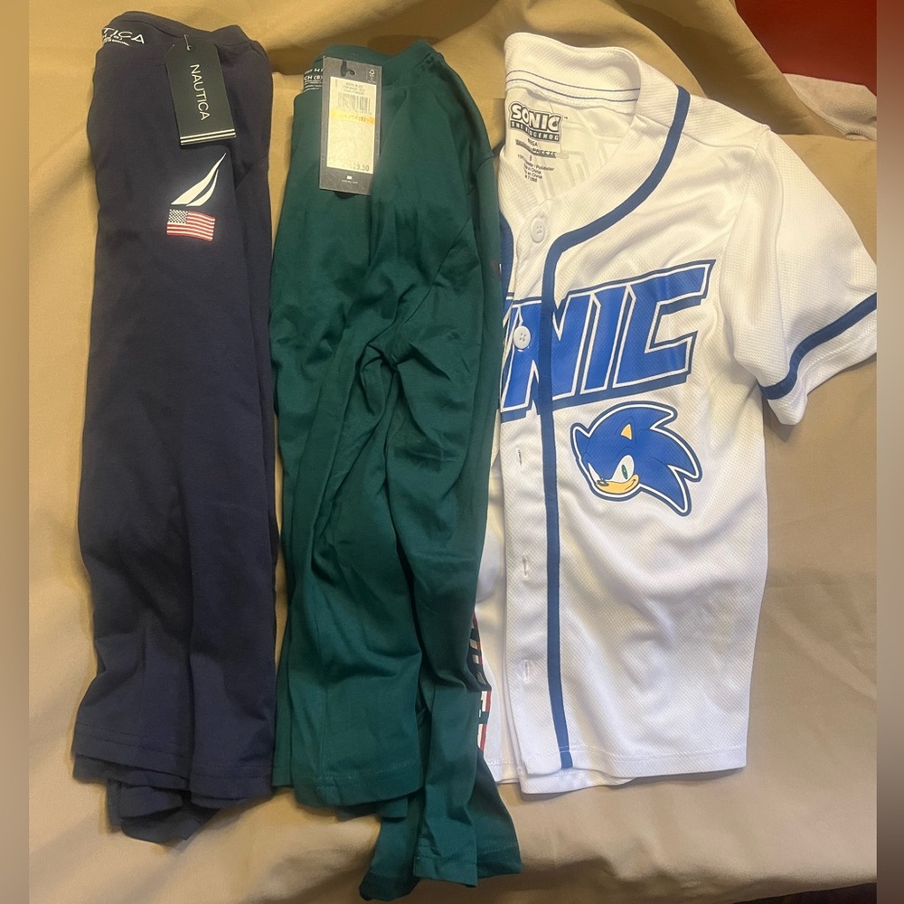 NWT Bundle of 3 Boy Shirts Size 8 Sonic Tommy Hilfiger Nautica